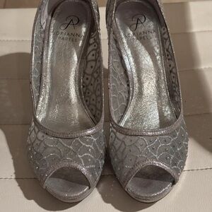 Adrianna Papell Silver Mesh Peep Toe Heels